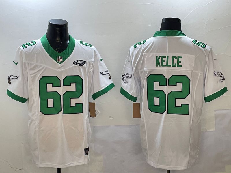 Men Philadelphia Eagles #62 Kelce White Retro three generations 2025 Nike Vapor Limited NFL Jersey style 4